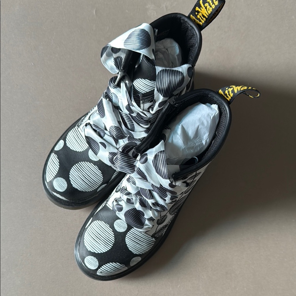 Dr. Martens Kids Black and White Polka Dot Boots
